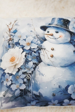 Наволочка декоративная Дед мороз и снеговик синий 2 шт велюр
