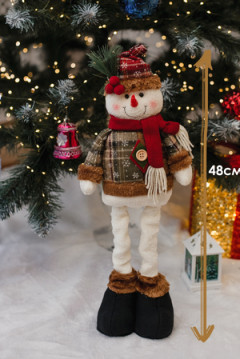 Игрушка новогодняя с выдвижными ногами Снеговик коричневое платье