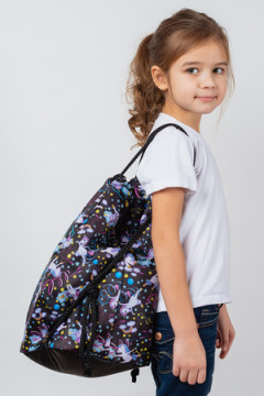 Мешок для обуви объемный Единороги гимнасты черный фон