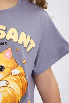 Пижама с брюками для девочки Котенок-круассан арт. ПД-015-084