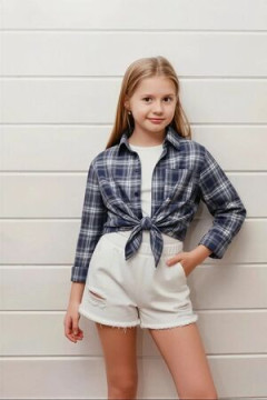 Детская рубашка подростковая синяя