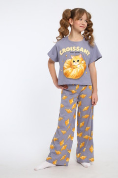 Пижама с брюками для девочки Котенок-круассан арт. ПД-015-084