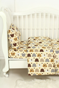 КПБ с простыней на резинке поплин Мишка топтышка