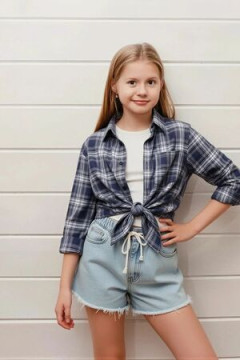 Детская рубашка подростковая синяя