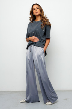 Брюки на резинке атласные 398GRY