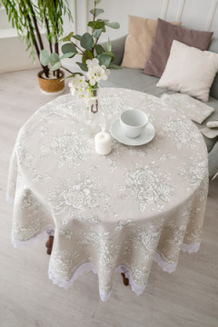 Скатерть Шантильи с кружевом круглая