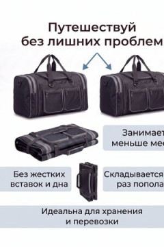 Сумка дорожная 89702 спортивная 60-70л большая трансформер чёрного цвета 2741