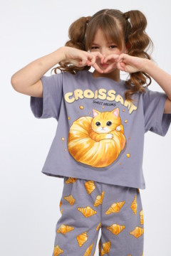 Пижама с брюками для девочки Котенок-круассан арт. ПД-015-084