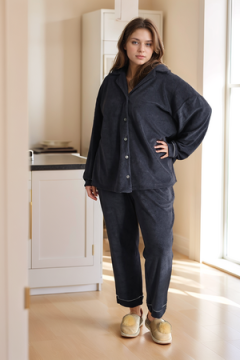 Пижама с брюками теплая однотонная 48-56