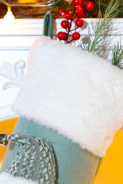 Новогодний носок для подарков зеленый Дед мороз 1 шт