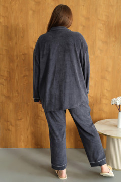 Пижама с брюками теплая однотонная 48-56