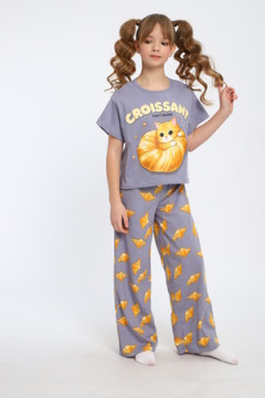 Пижама с брюками для девочки Котенок-круассан арт. ПД-015-084