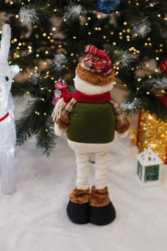 Игрушка новогодняя с выдвижными ногами Снеговик коричневое платье