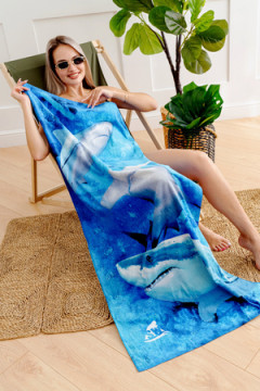 Полотенце пляжное махровое 70*140, 100 % хлопок, Акулы