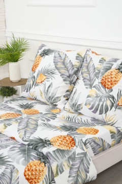 КПБ С листьями ананасы полисатин, наволочки 70х70см