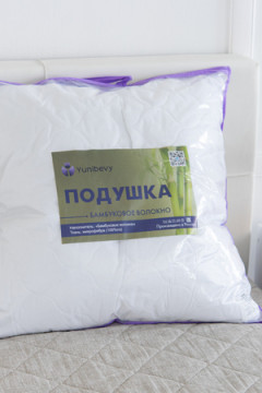 Подушка "Юнибив" бамбук+леб. пух на молнии стеганая м/ф(белая) 550гр, сумка