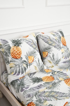 КПБ С листьями ананасы полисатин, наволочки 70х70см