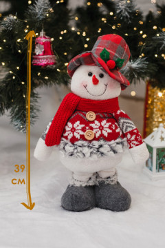 Игрушка новогодняя с выдвижными ногами Снеговик в шляпе с ягодой серо-красный