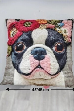 Наволочка декоративная Собака с цветами серый