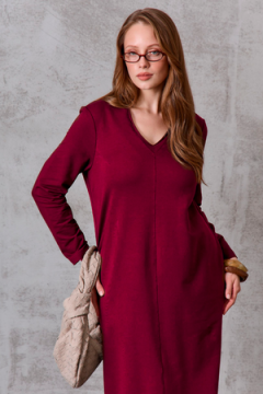 Платье с длинным рукавом Марсала