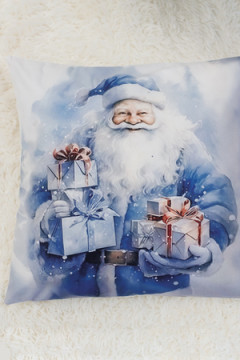 Наволочка декоративная Дед мороз и снеговик синий 2 шт велюр