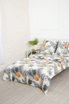 КПБ С листьями ананасы полисатин, наволочки 70х70см