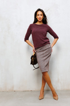 Юбка теплая в клетку миди 273-1BRN