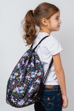 Мешок для обуви объемный Единороги гимнасты черный фон