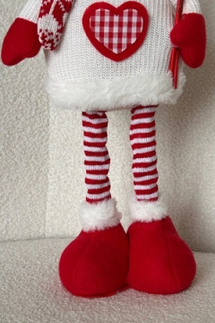 Игрушка новогодняя с выдвижными ногами Снеговик с лыжными палками красный