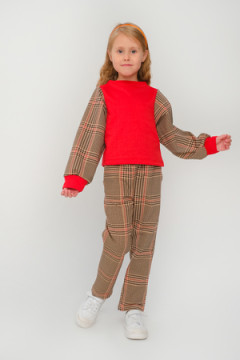 Костюм с брюками Скарлетт красный\кофе