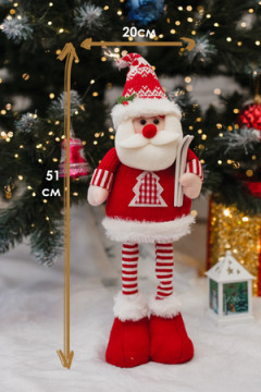 Игрушка новогодняя с выдвижными ногами Дед с лыжами красный