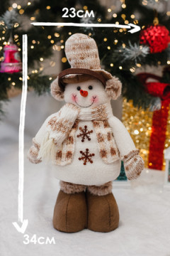 Игрушка новогодняя с выдвижными ногами Снеговик в наушниках в шляпе