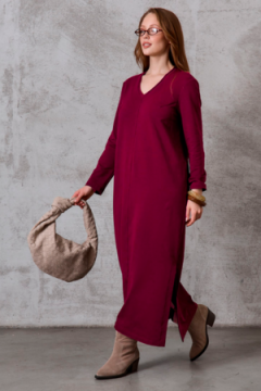 Платье с длинным рукавом Марсала