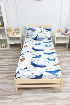 Простыня на резинке 90x200х20 рис. Киты