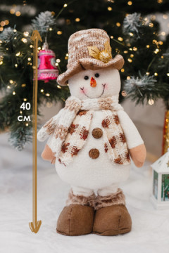 Игрушка новогодняя с выдвижными ногами Снеговик шляпа бежевый