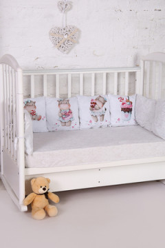 Бортик в кроватку из 12 подушечек на молнии с принтом арт. БРК-12П