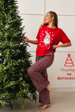 Пижама с брюками гномы красный