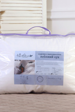 Подушка "Лебяжий пух" страйп-сатин леб. пух, атл. кант, отстрочка, лента, сумка(Н)