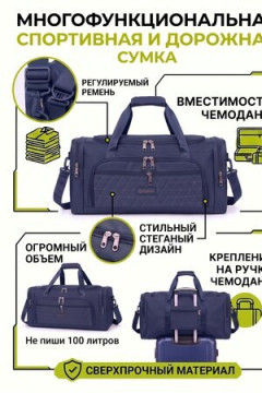 Сумка дорожная 89709 55 л спортивная практичная прочная синего цвета 0613