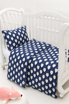 КПБ с простыней на резинке арт. КПБ-ПР/белый-мишка-сини