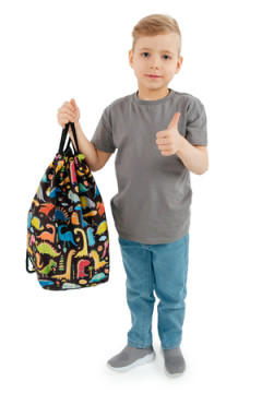 Мешок для обуви объемный Динозавры черный