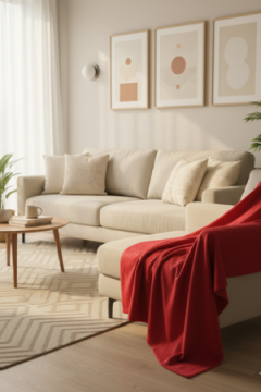 Пледы  Флисовый красный 100% полиэстер , плотность 130 г/м2