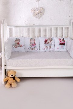 Бортик в кроватку из 12 подушечек на молнии с принтом арт. БРК-12П