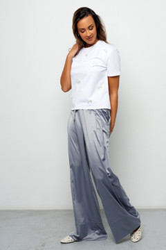 Брюки на резинке атласные 398GRY