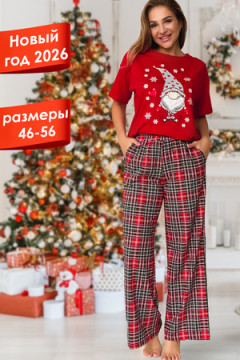 Пижама с брюками гномы красный