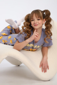 Пижама с брюками для девочки Котенок-круассан арт. ПД-015-084