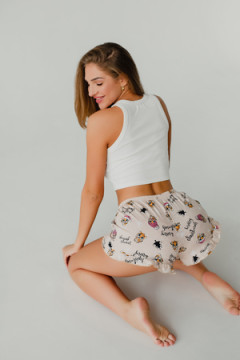 Шорты домашние с рюшей котята кремовый