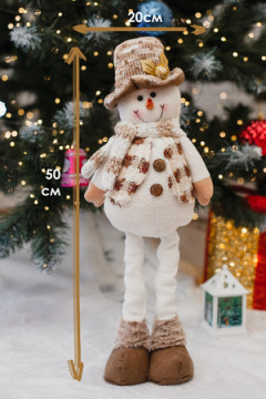 Игрушка новогодняя с выдвижными ногами Снеговик шляпа бежевый