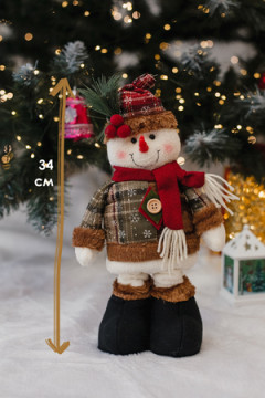 Игрушка новогодняя с выдвижными ногами Снеговик коричневое платье