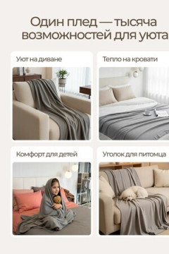 Плед Флисовый серый 100% полиэстер, плотность 160 г/м2